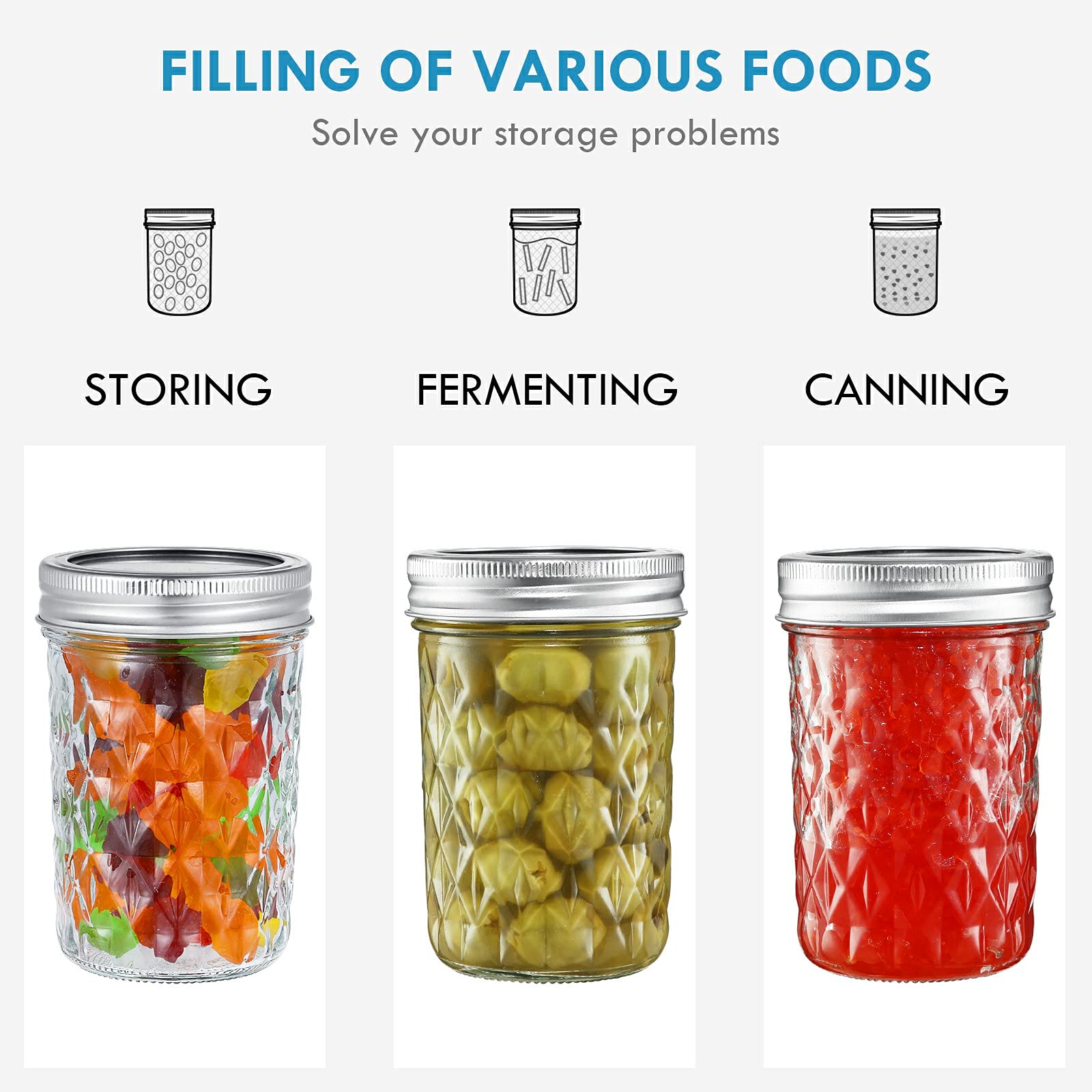 Yeboda 12 Pack 8 Oz Mason Jars With Airtight Lids And Bands Glass Canning Jars Ideal For Preserving, Jam, Honey, Jelly, Wedding